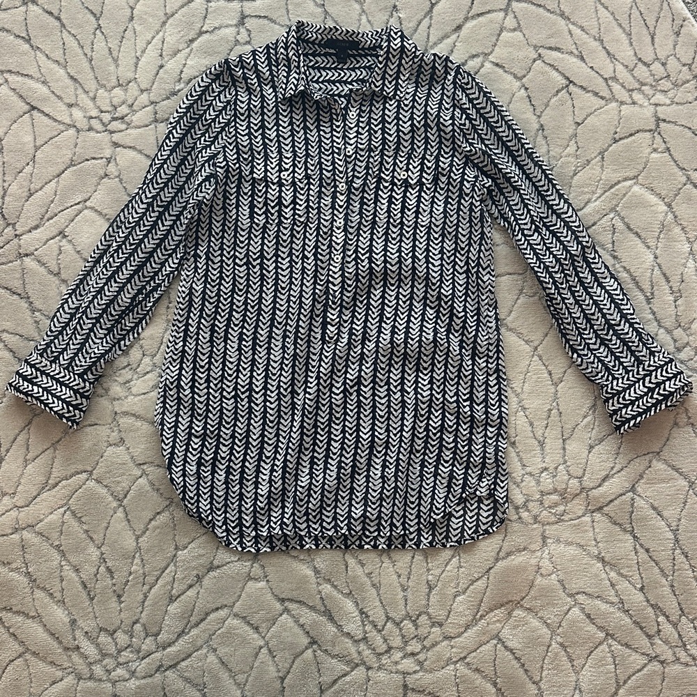 J. Crew Black and White Chevron Blouse